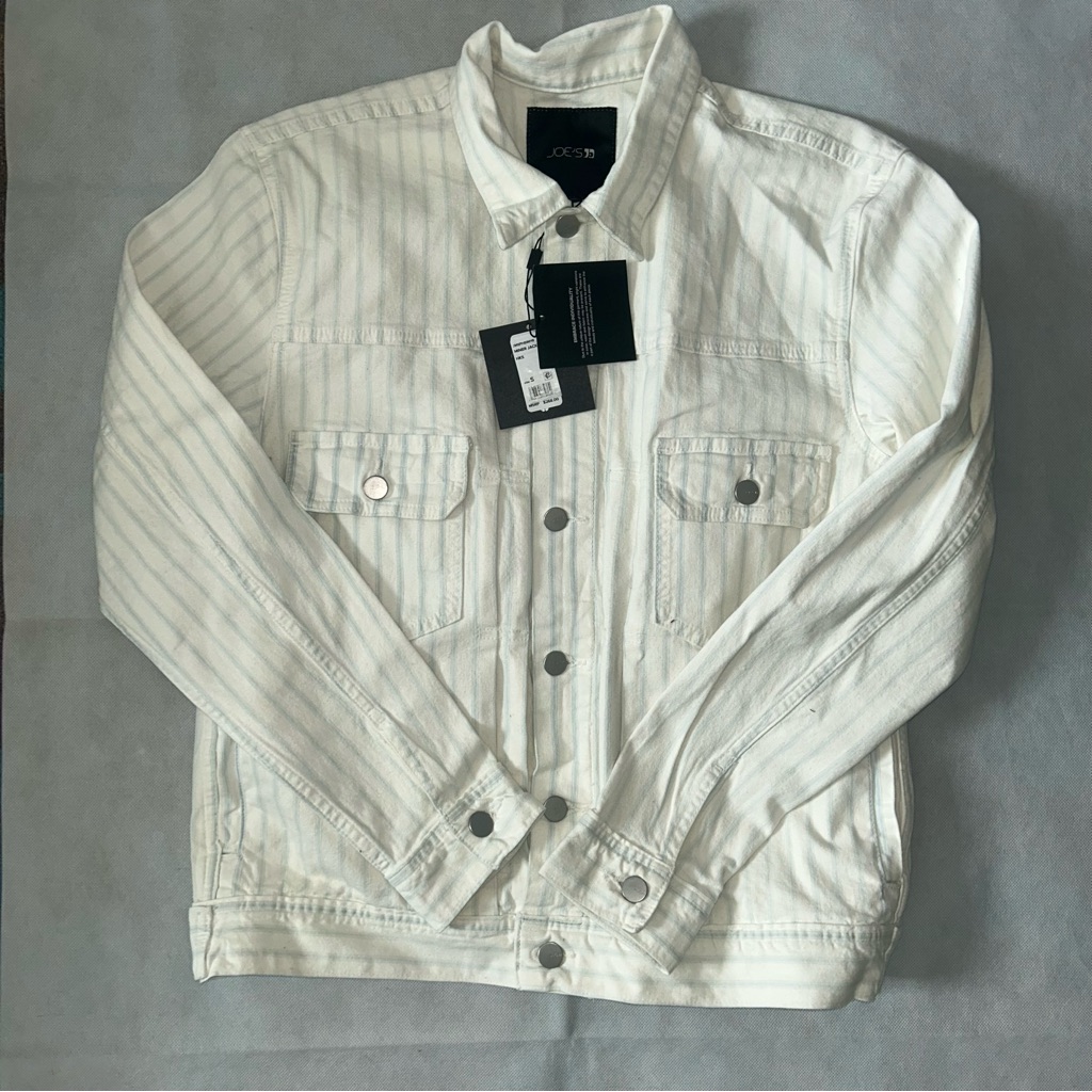 Joe’s White And Pale Blue Striped Miner Denim Jacket Nwt Size Small